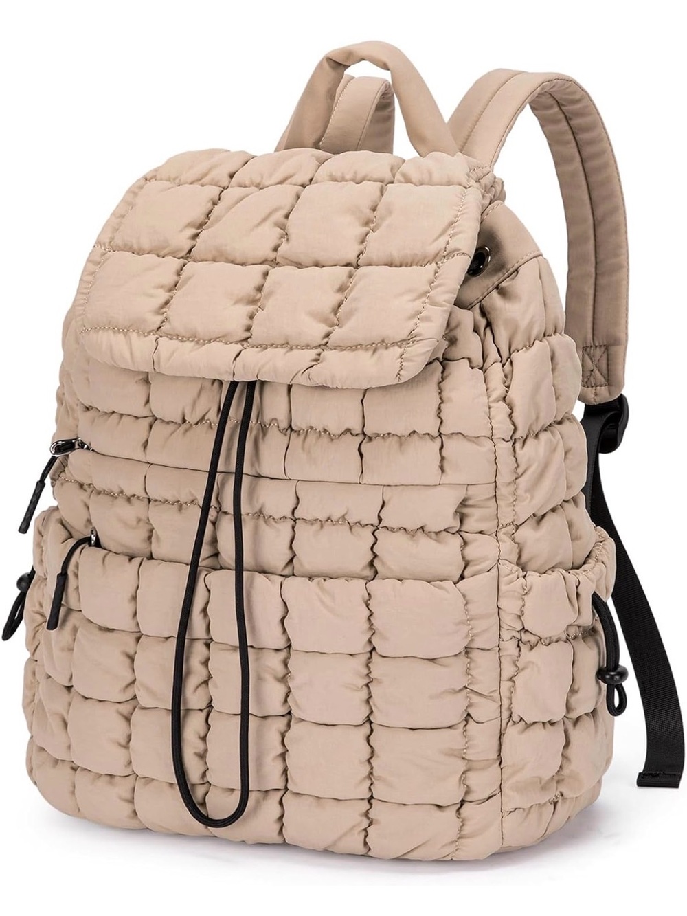 Quilted Puffer Backpack - Beige